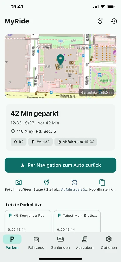 Parkplatz mit einem Tipp sichern